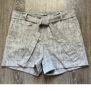 Talbots Gray Linen Cotton Blend Belted Tailored Shorts Cuffed Summer Size 10